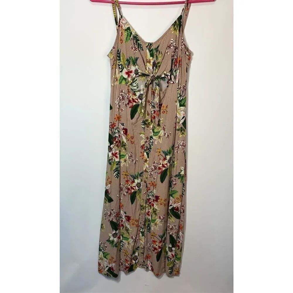 Body Glove Women's Floral Pinstriped Button Down Midi Dress Pink Size Large